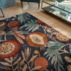 Sanderson Jackfruit Floral Rug Turmeric Indigo top-view picture of the clor pallete and pattern