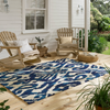 Sanderson Kasuri Outdoor Abstract Rug Indigo lifestyle picture outside