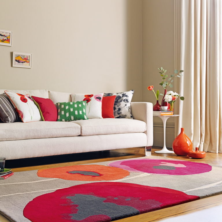 Sanderson Poppies Floral Rug Red Orange