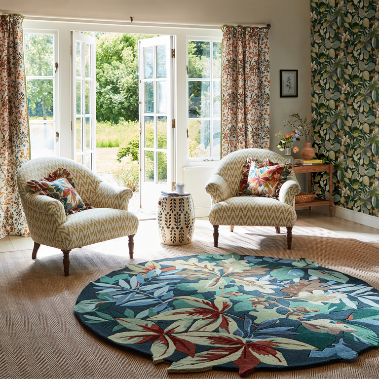 Sanderson Robins Wood Floral Rug Forest Green Round