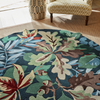 Sanderson Robins Wood Floral Rug Forest Green Round handtufted wool rug with a cut pile