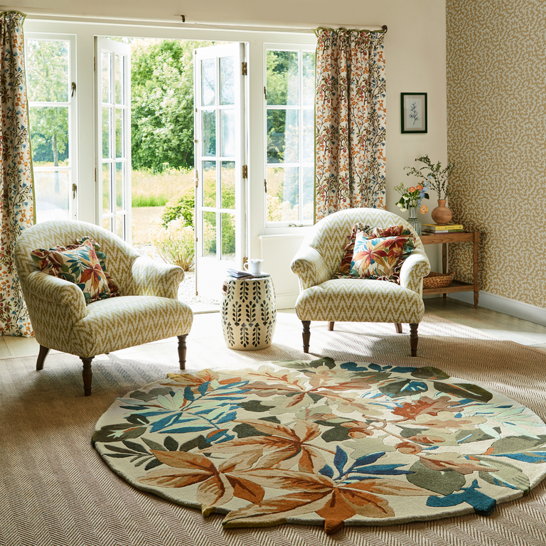 Sanderson Robins Wood Floral Rug Russle Brown Round