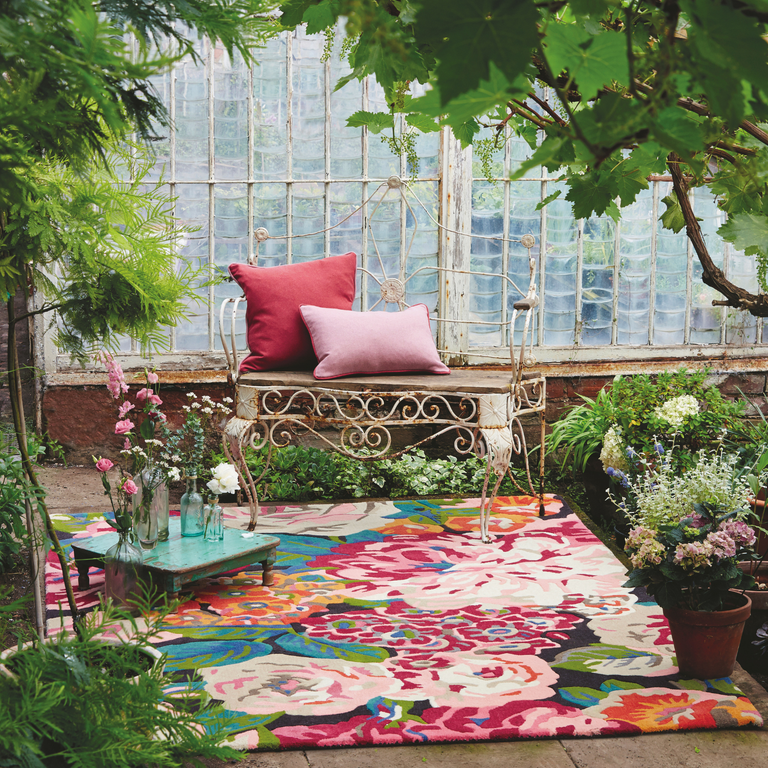 Sanderson Rose & Peony Floral Rug Cerise
