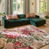Sanderson Rose & Peony Floral Rug Red lifestyle picture in the living room