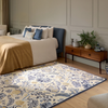Sanderson Shalimar Floral Rug China Blue lifestyle picture in the bedroom