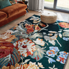 Sanderson Stapleton Park Floral Rug Navy/Burnt Orange close-view picture of the color palette and pattern design