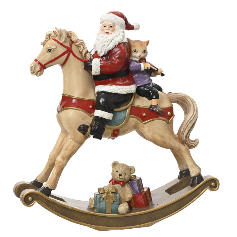 Santa on Rocking Horse – Christmas Figurine & Home Decoration
