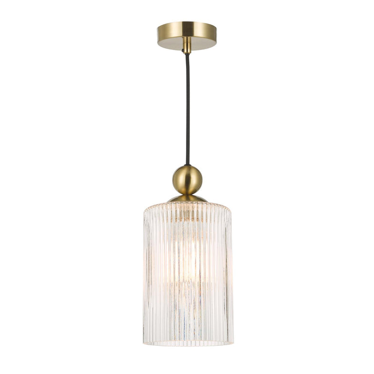 Satin Brass Pendant with Ribbed Cylinder Glass Shade
