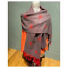 "Soft Cashmere Headscarf in Red and Grey for Warmth"
