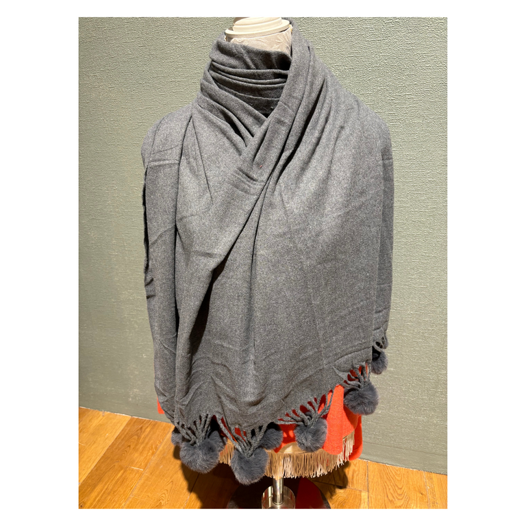 Grey Scarf with Poms