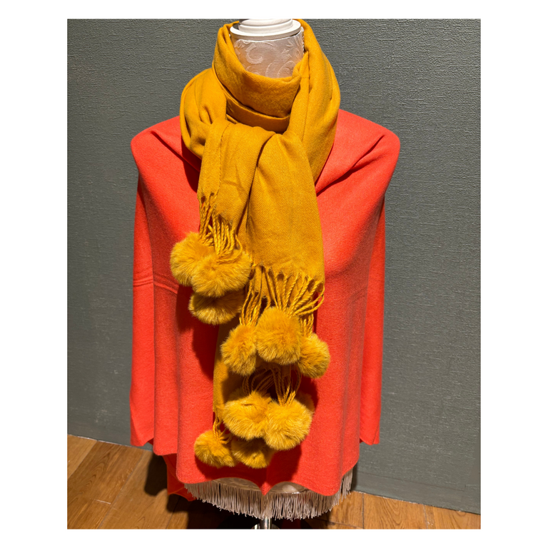 Mustard Scarf with Poms