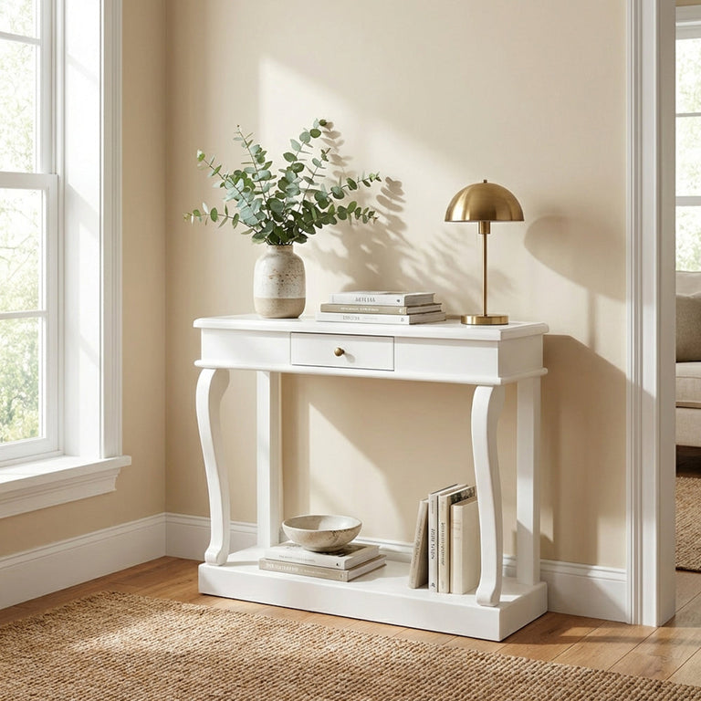 Scroll Console Table with Drawer Ivory 90cm