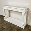 Scroll Ivory 120cm Console Table Ant Mirror side view picture of the table design