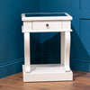 Scroll Accent End Table Ivory with Drawer & Mirror