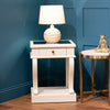 Scroll Accent End Table Ivory with Drawer & Mirror