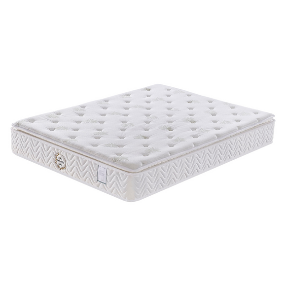 Small double mattress with a smooth white surface labeled 