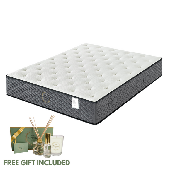 Super king size mattress with a reversible design labeled 
