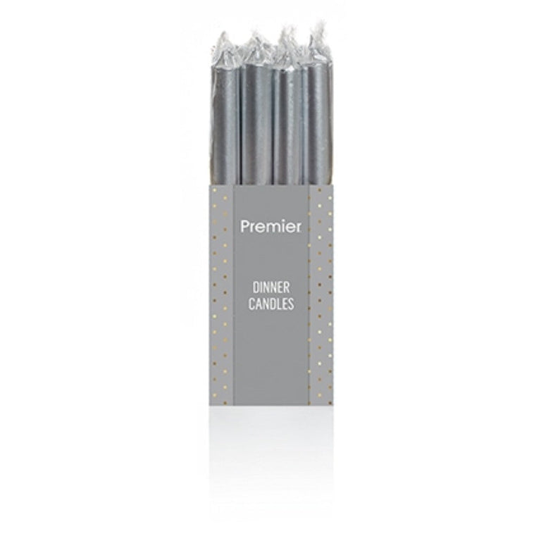 Silver Dinner Candles Pack of 12