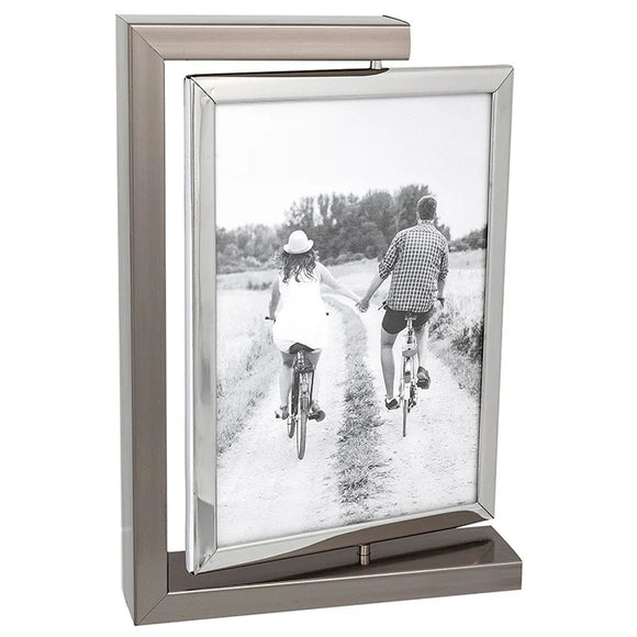 Modern Dark Silver Spin Double Photo Frame