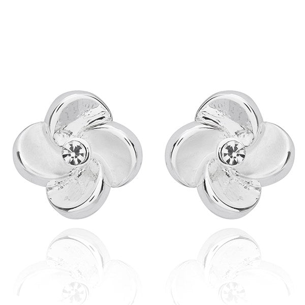 Silver Ice Contemporary Flower Silver Plated Earrings