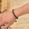 Silver Obsidian Gemstone Men Bead Bracelet with adjustable length