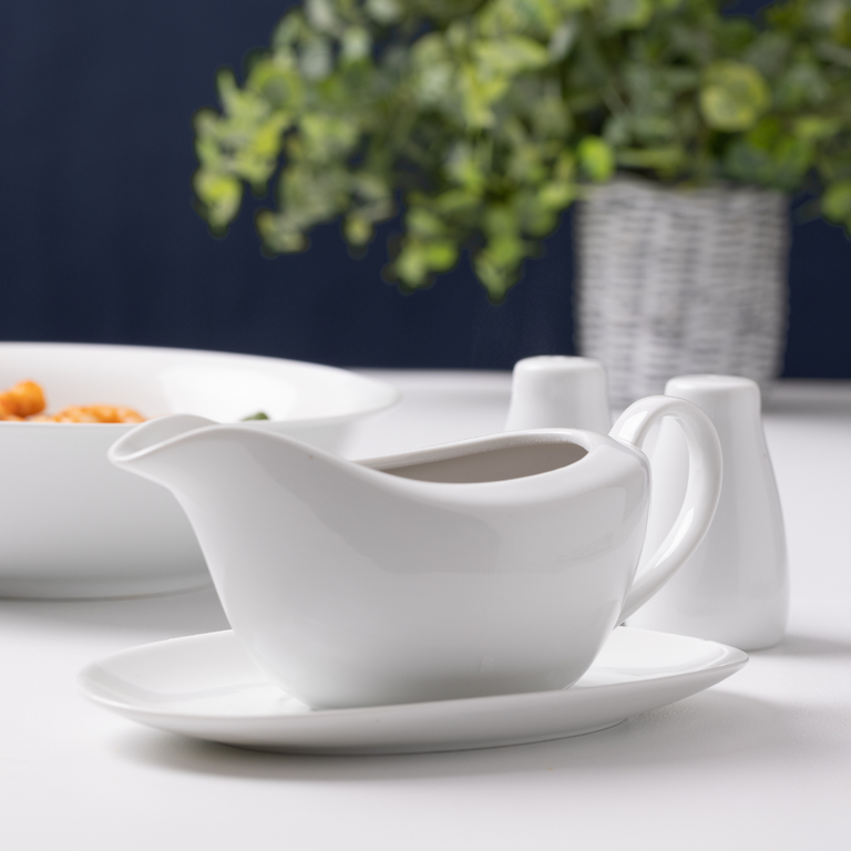 Simplicity White Porcelain Gravy Boat and Saucer