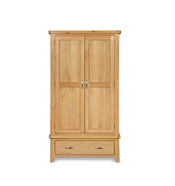 Wooden wardrobe with drawers for bedroom storage
