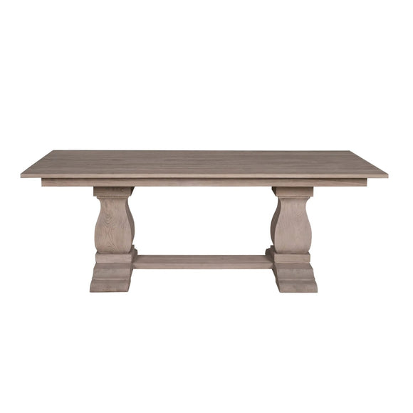 Charm your dining space with the Sofia Table in rustic brown.