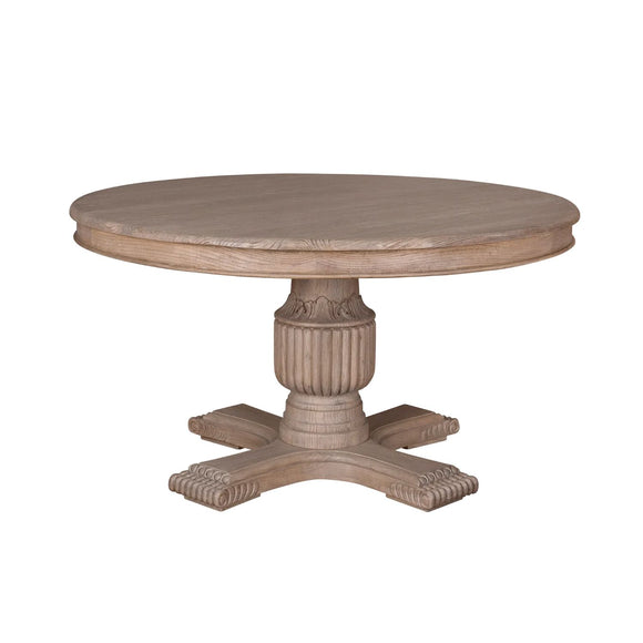 Elevate your dining with a rustic brown round table.