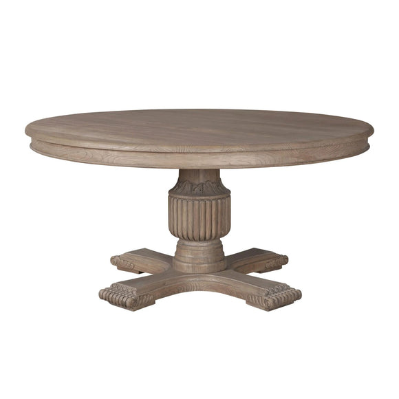 Elevate your dining with a rustic brown round table.