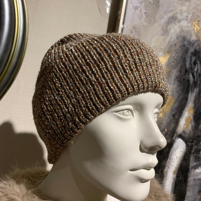 Sparkling Beige Knitted Hat – Warm Winter Hat with Sequins