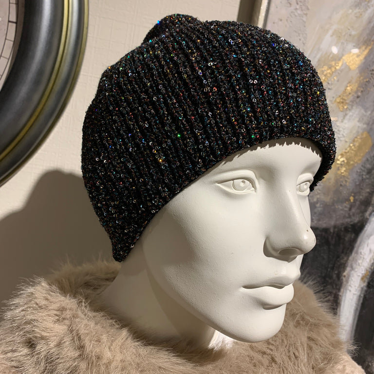 Sparkling Black Hat – Warm Knitted Hat with Sequins