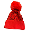 Sparkling Pom Pom Hat Hot Red picture on the white background