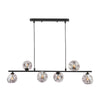 Spiral 6 Light Bar Pendant Matt Black With Closed Organic Smoked Glass with switched on light