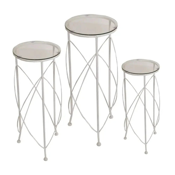 Straits Set Of 3 Tables / Plant Stands White picture n the white background
