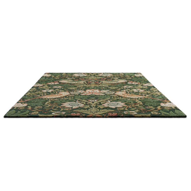 Morris & Co Strawberry Thief Handtufted Floral Wool Rug – Green Heritage Design