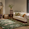 Morris & Co Strawberry Thief Floral Rug Forest lifestyle picture in the living room