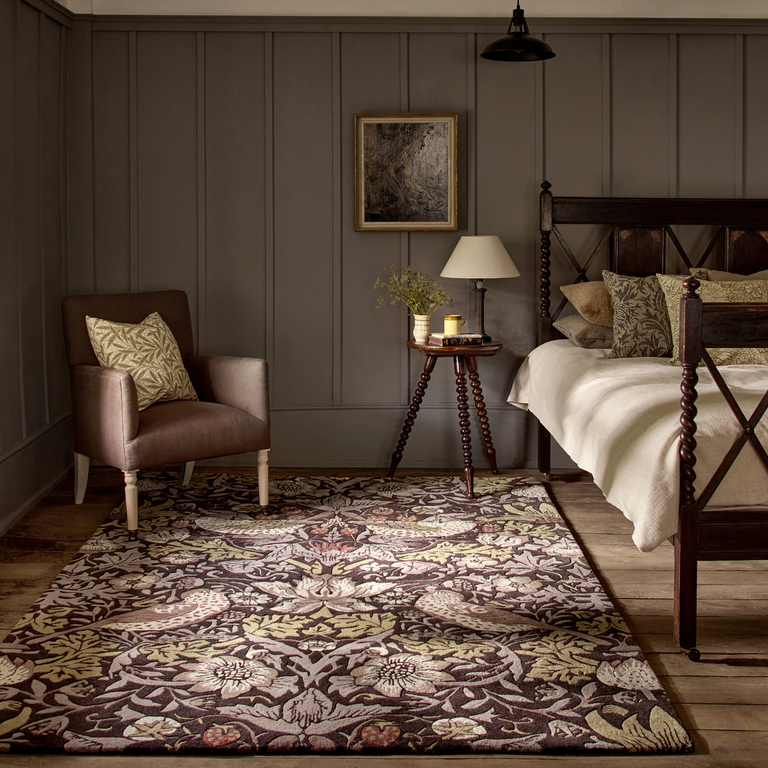Morris & Co Strawberry Thief Floral Rug Grape