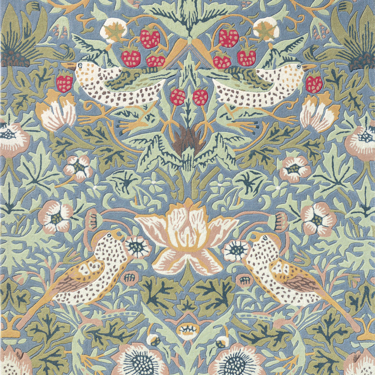 Morris & Co Strawberry Thief Floral Rug Slate