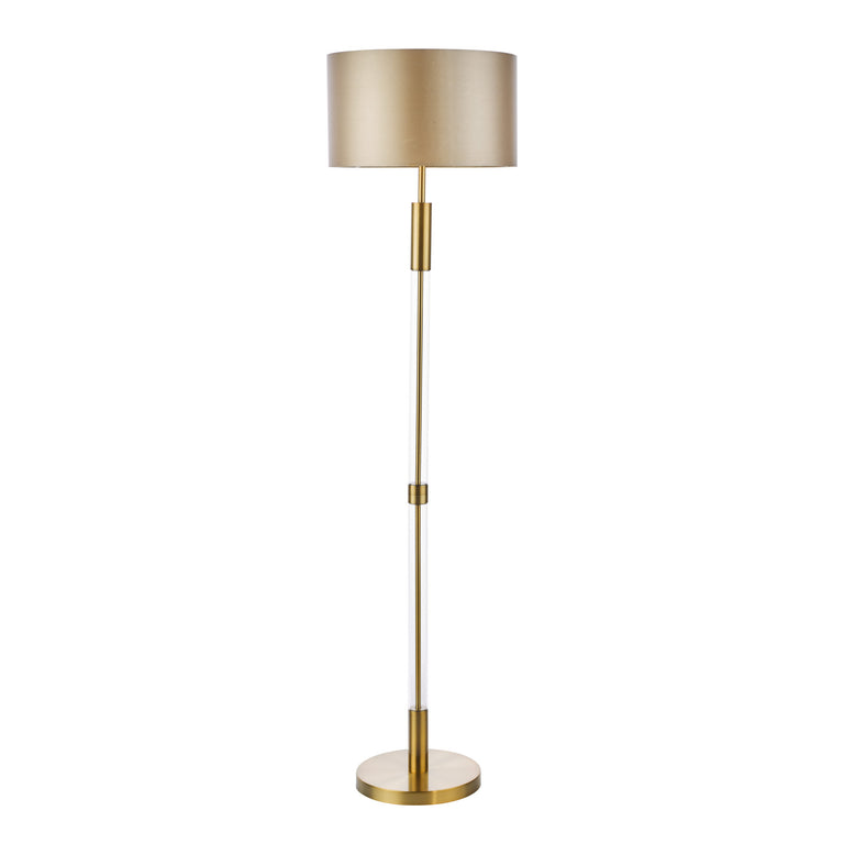 Sylvester Floor Lamp Antique Brass and Glass with Taupe Shade