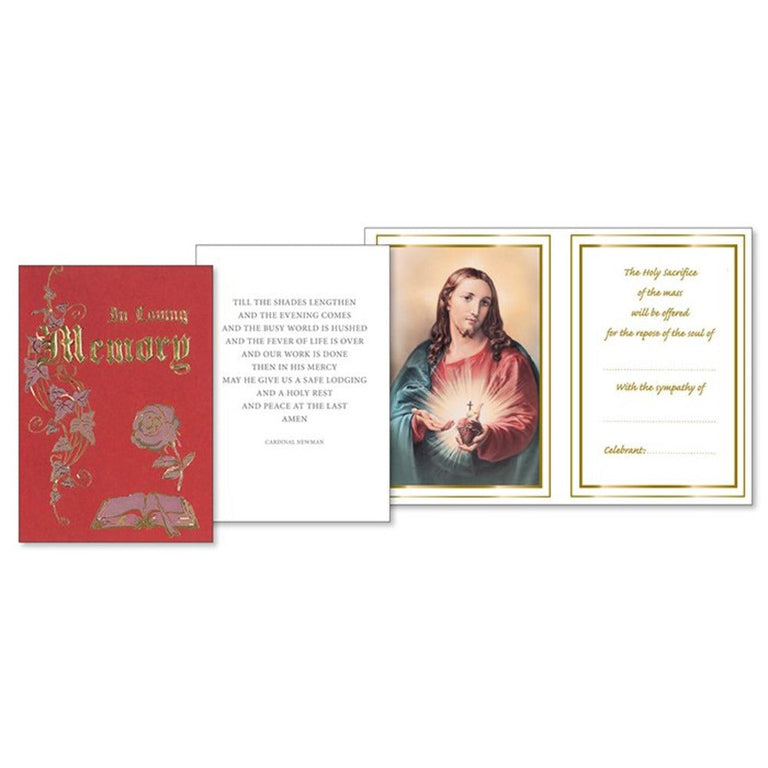 Sympathy Mass Card Burgundy Cover Sacred Heart