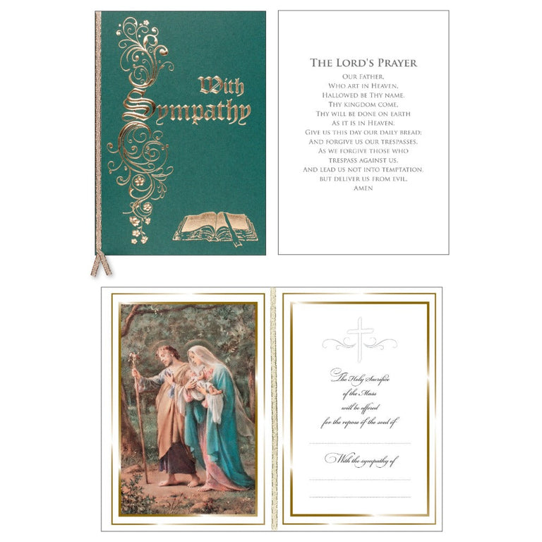 Sympathy Mass Card Green Ribbon Guardian Angel