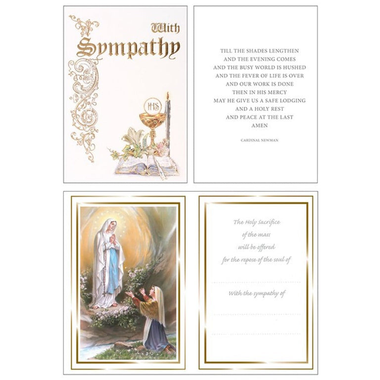 Sympathy Mass Card White Cover Our Lady of Lourdes