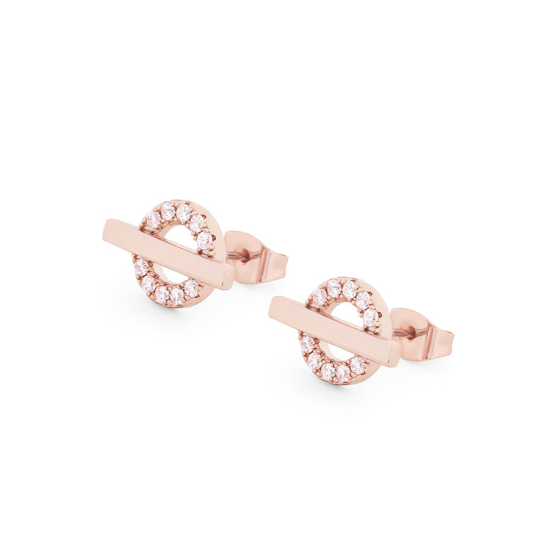 Tipperary Crystal T-Bar Stud Earrings Rose Gold Circle