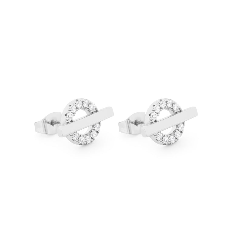 Tipperary Crystal T-Bar Stud Earrings Silver Circle