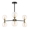 Takara 6 Light Semi-Flush Black and Bronze/Twisted Amber Glass with a beautiful glass shades