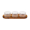 Tala 3 Ribbed Glass Pinch Pots with Acacia Tray from the side