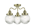 Antique brass semi flush ceiling light with ribbed glass shades - Tamara Brass Semi Flush