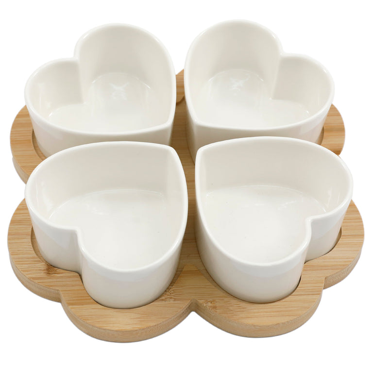 4 Pieces Heart Tapas Set - Wooden Serving Tray – Delph Collection