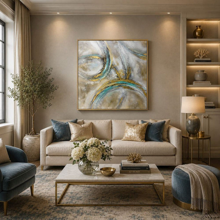 Teal & Gold Framed Abstract Art